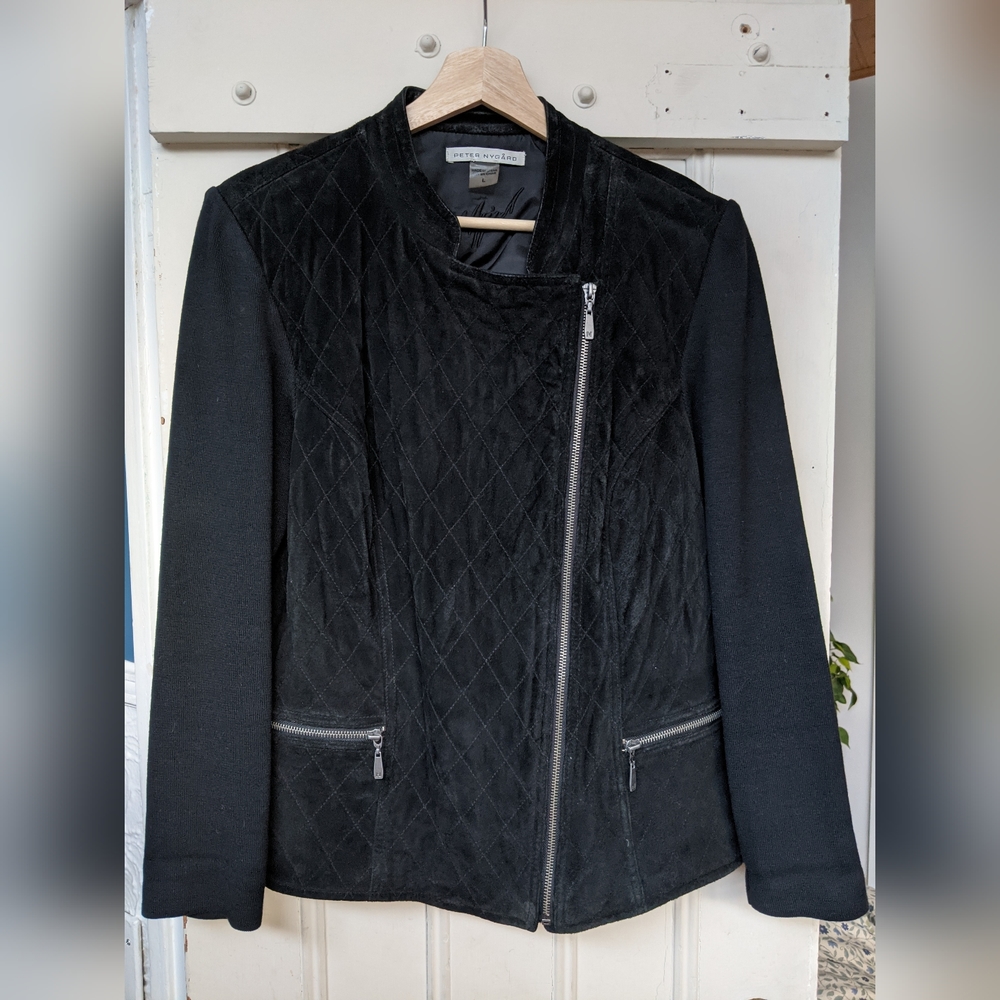 Peter Nygard Ladies Black Suede Leather Coat, Size L